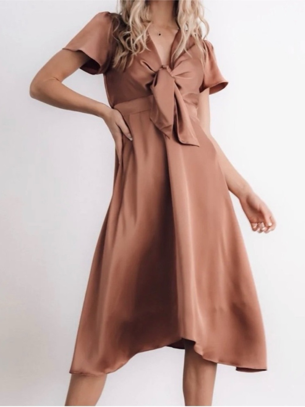 NWT Baltic Born Dusty Rose Tie Front Midi Dress